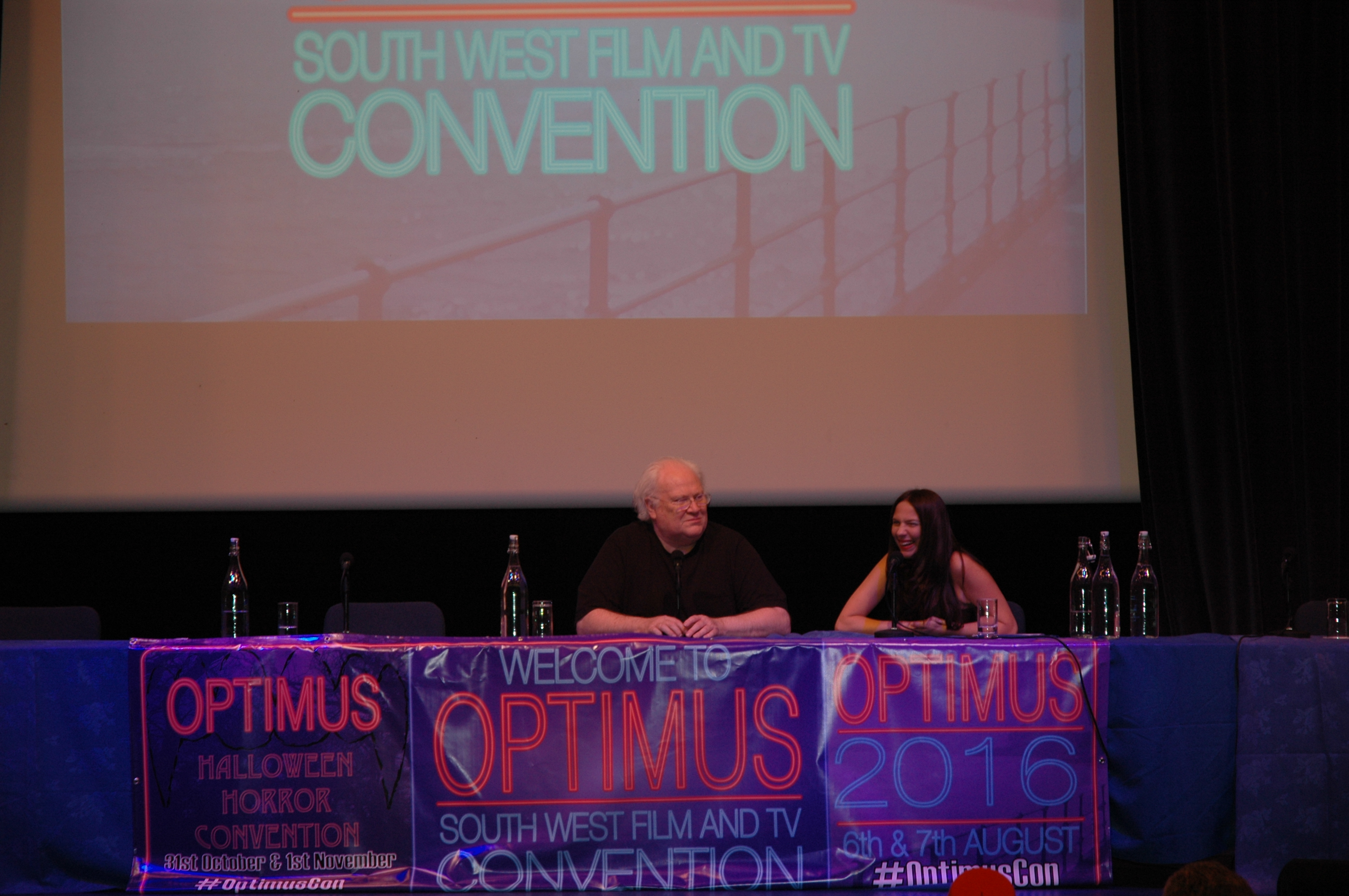 Claire Bueno moderates Optimus South West Film and Television panel talks with Doctor Who Colin Baker.